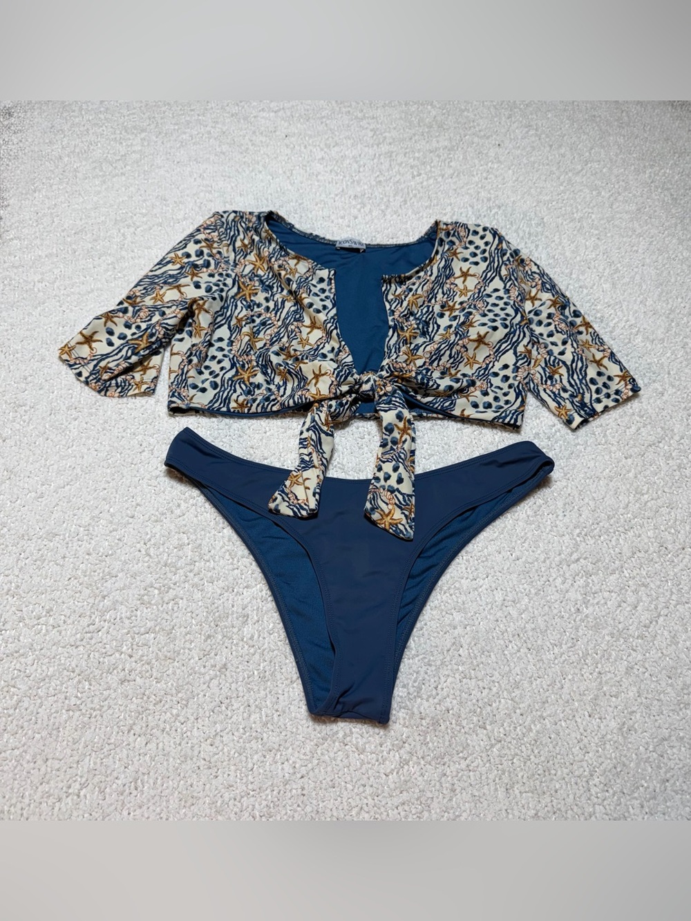 Icon Swim Blue Starfish Bikini Set Tie Front Crop Top Swimsuit
